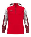 Jako Dynamic Hooded Half Zip Heren - Rood / Wit / Donkerrood | Maat: 3XL