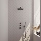 Brauer Gunmetal Carving Thermostatische Regendoucheset Inbouw - Hoofddouche 30 cm - Rechte Wandarm - Handdouche Staaf - Doucheslang - Wandaansluitbocht - Gunmetal