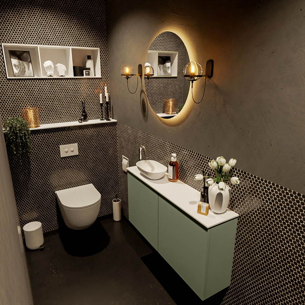 Mondiaz Fowy Toiletmeubel 100 cm - Army/Talc - Links - 1 Kraangat