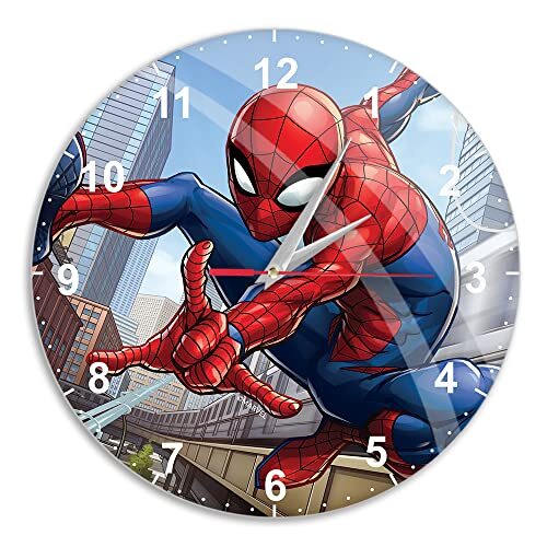ERT GROUP Originele en officieel door Marvel gelicentieerde glanzende wandklok, Spider Man 004-patroon, stil, uniek ontwerp, geverfde metalen wijzers, 30,5 cm (12 ")