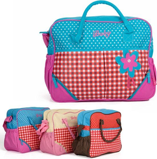 Decopatent Luiertas - Baby Verzorgingstas Incl. Verschoningsmatje - Flessenhouder - Schoudertas - Roze/Blauw/Rood