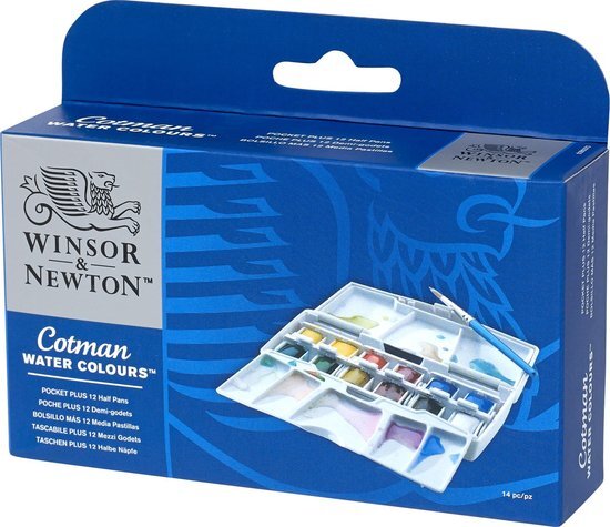 Winsor & Newton Cotman Aquarelverf Pocket Plus Set 12 halve napjes