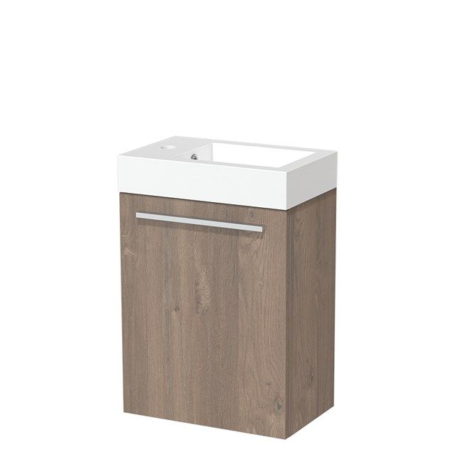Maxaro Modulo Toiletmeubel - 40 cm - Middenbruin Eiken - Glanzend Mineraalmarmer