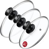 KADAX Pandekselset, universeel deksel van glas met handvat, hittebestendige dekselset in verschillende maten, pannendekselset, glazen deksel voor pot, pan (20 + 24 + 28 cm, zwart en zilver handvat)