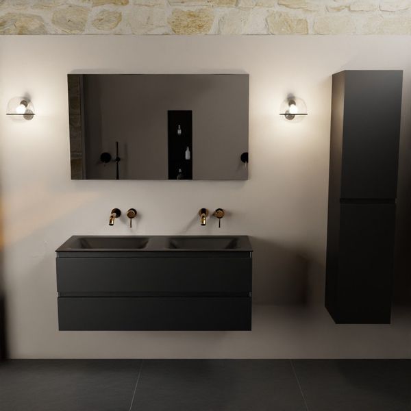 Mondiaz Aivy badmeubelset - 120x45x50cm - 0 kraangaten - 2 wasbakken urban Solid surface - Links en rechts - 2 lades - Met spiegel - MDF Urban AIVY80266