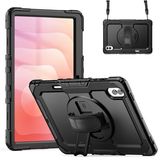 Selected by GSMpunt.nl Hoes met ingebouwde Screenprotector Geschikt voor Samsung Galaxy Tab S11 Ultra | Inclusief 360° Draaibare Handriem en Schouderriem | Zwart