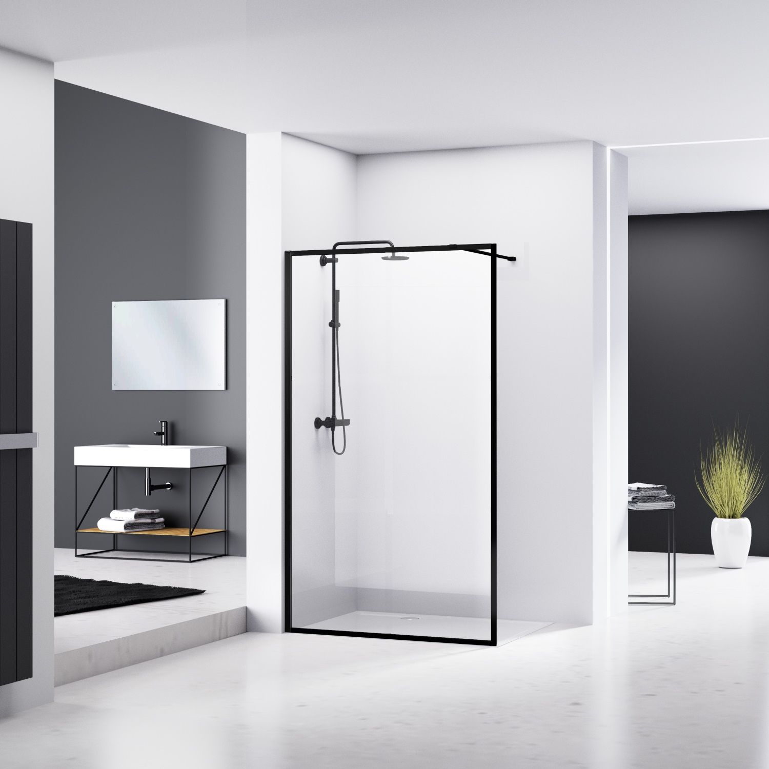 van Rijn Inloopdouche st04 met stabilisatiestang 140x200 cm 8 mm helder glas zwart