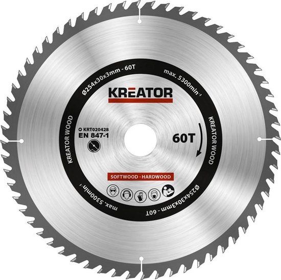 Kreator KRT020428 Zaagblad Hout 254mm 60T