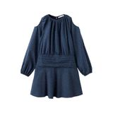 Mango Kids metaal midi blousejurk met open schouders en smockwerk - marineblauw