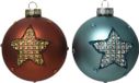 Decoris Kerstbal glas d8cm ster ambr/blw a2