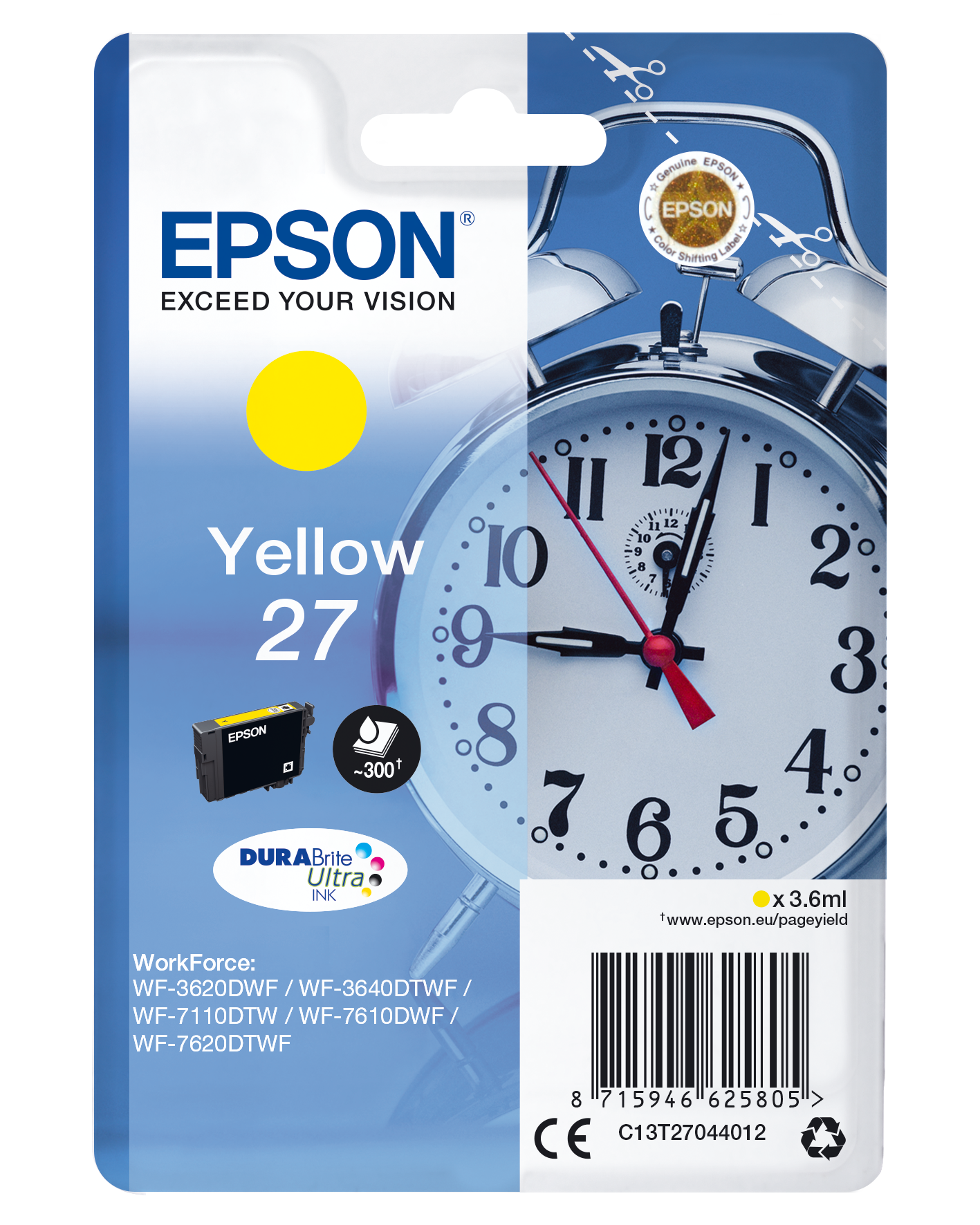 Epson Alarm clock Singlepack Yellow 27 DURABrite Ultra Ink single pack / geel