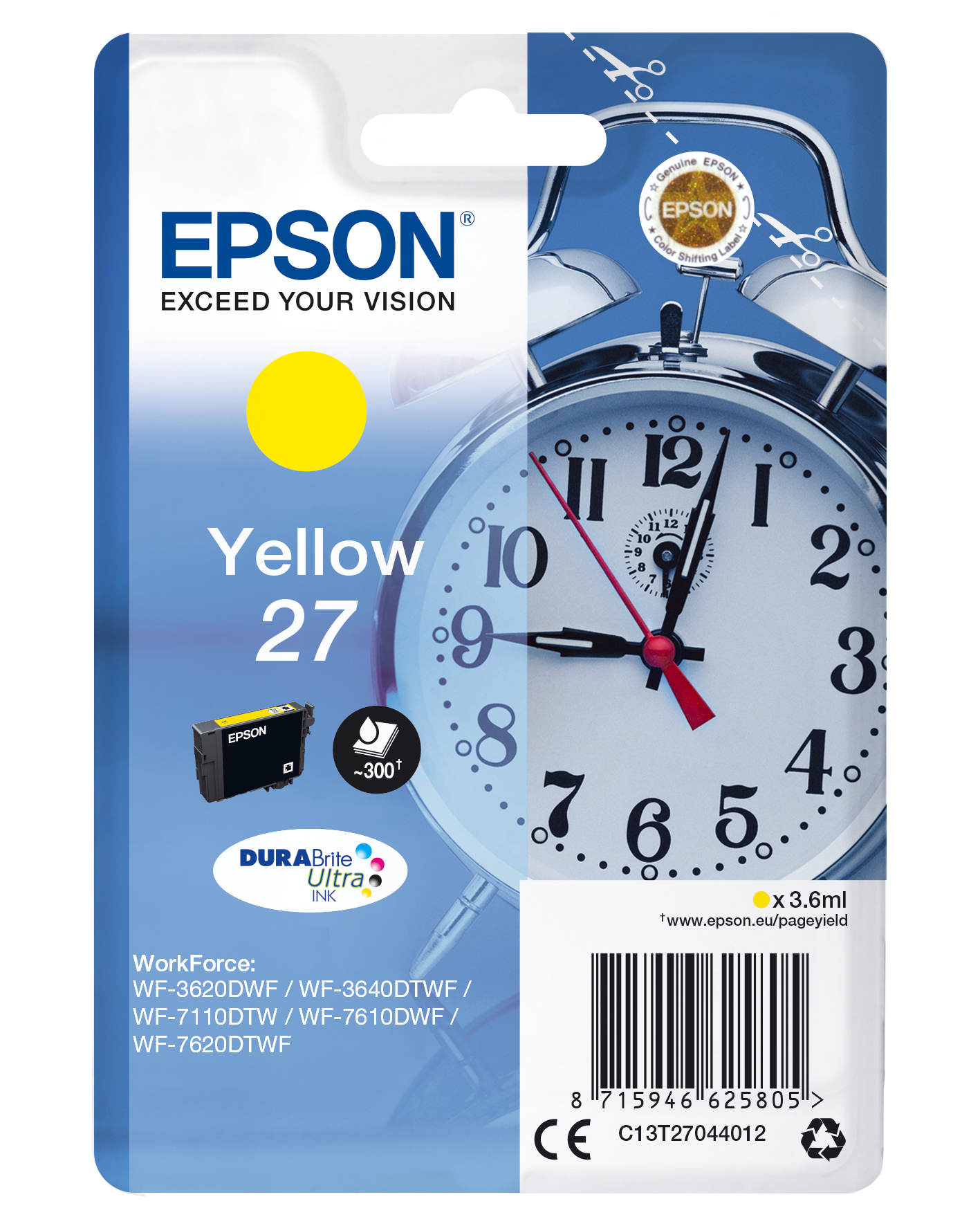 Epson 27 DURABrite Ultra Yellow Ink Cartridge - 300 Pages - C13T27044022