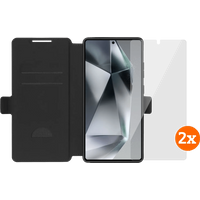 BlueBuilt Samsung Galaxy S25 Ultra Book Case Zwart + Screenprotector Glas Duo Pack