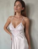 Vivisence dames nachthemd satijn kant sierbandjes verstelbaar elegant 2038, wit,M
