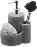 Berilo Zeeppompje met keuken organizer Rocks - grijs - 3 compartimenten - polyresin - 12 x 14 x 18 cm