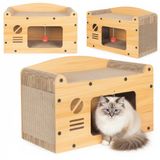 COIL Krabton, Kattenhol, Kattenkrabpaal, Kattenmand, Kattenligstoel, Krabbeneter, Milieuvriendelijk Bed, Krabkarton, MDF, Hoogte: 29 cm, Beige, Hout, 2 Ligplekken