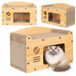 COIL Krabton, Kattenhol, Kattenkrabpaal, Kattenmand, Kattenligstoel, Krabbeneter, Milieuvriendelijk Bed, Krabkarton, MDF, Hoogte: 29 cm, Beige, Hout, 2 Ligplekken