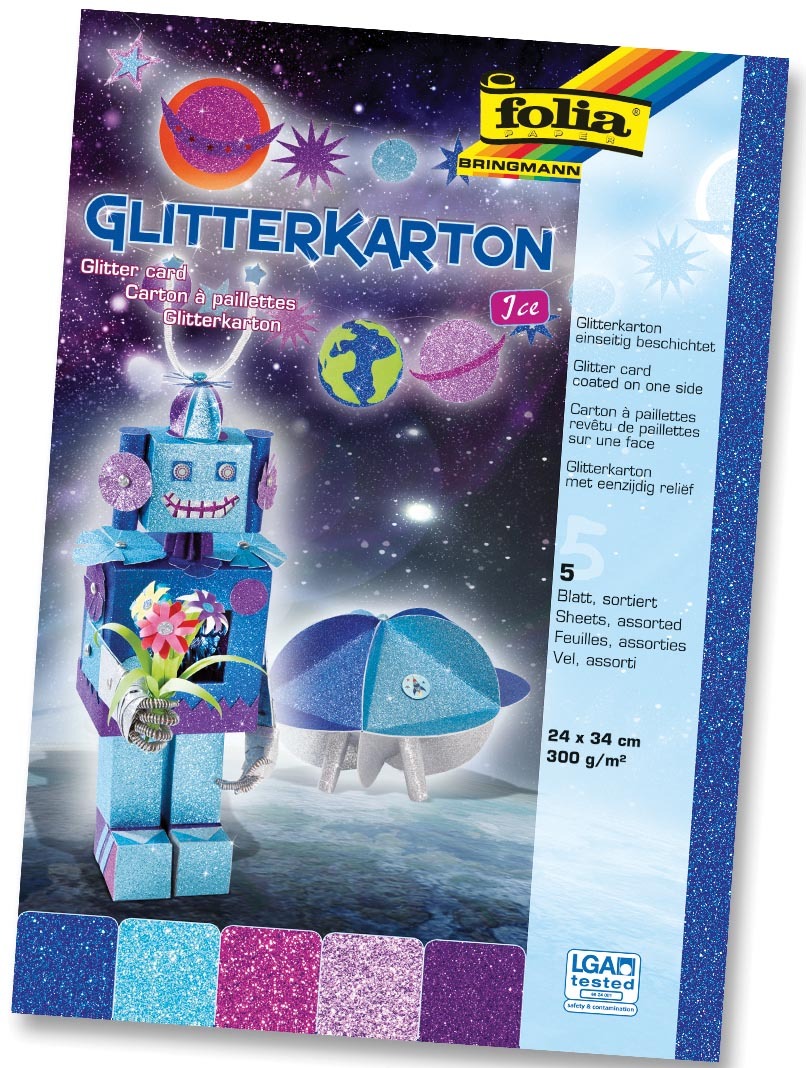 Folia Glitterkarton Ice donkerblauw turkoois fuchsia oudroze en paars