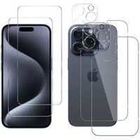 Phonillico® iPhone 15 PRO MAX Screen and Back Tempered Glass with Camera Protection [Pack 2]