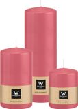 Wiedemann bougies/stompkaarsen - set van 3 - roze - 6x8/7x13/7x20 cm