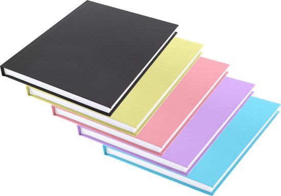 Kangaro Schriften - 5 stuks - A5 - Gelinieerd - Harde kaft - Zwart/Pastelkleuren
