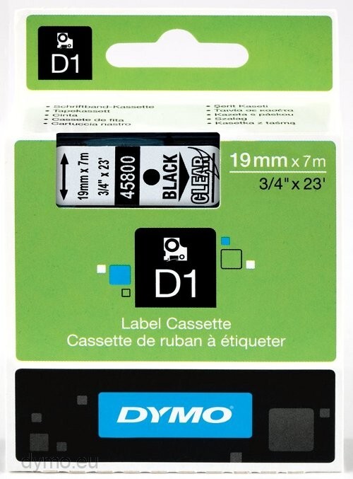 DYMO D1® -Standard Labels - Black on Transparent - 19mm x 7m