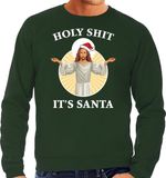 Bellatio Decorations Holy shit its Santa Foute Kerstsweater / Kerst trui groen voor heren