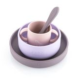 reer Siliconen serviesset, kinderservies, 4-delig, borden, kom, beker en lepel, voedselveilige siliconen, geschikt voor oven, magnetron en vriezer, vaatwasmachinebestendig, paars