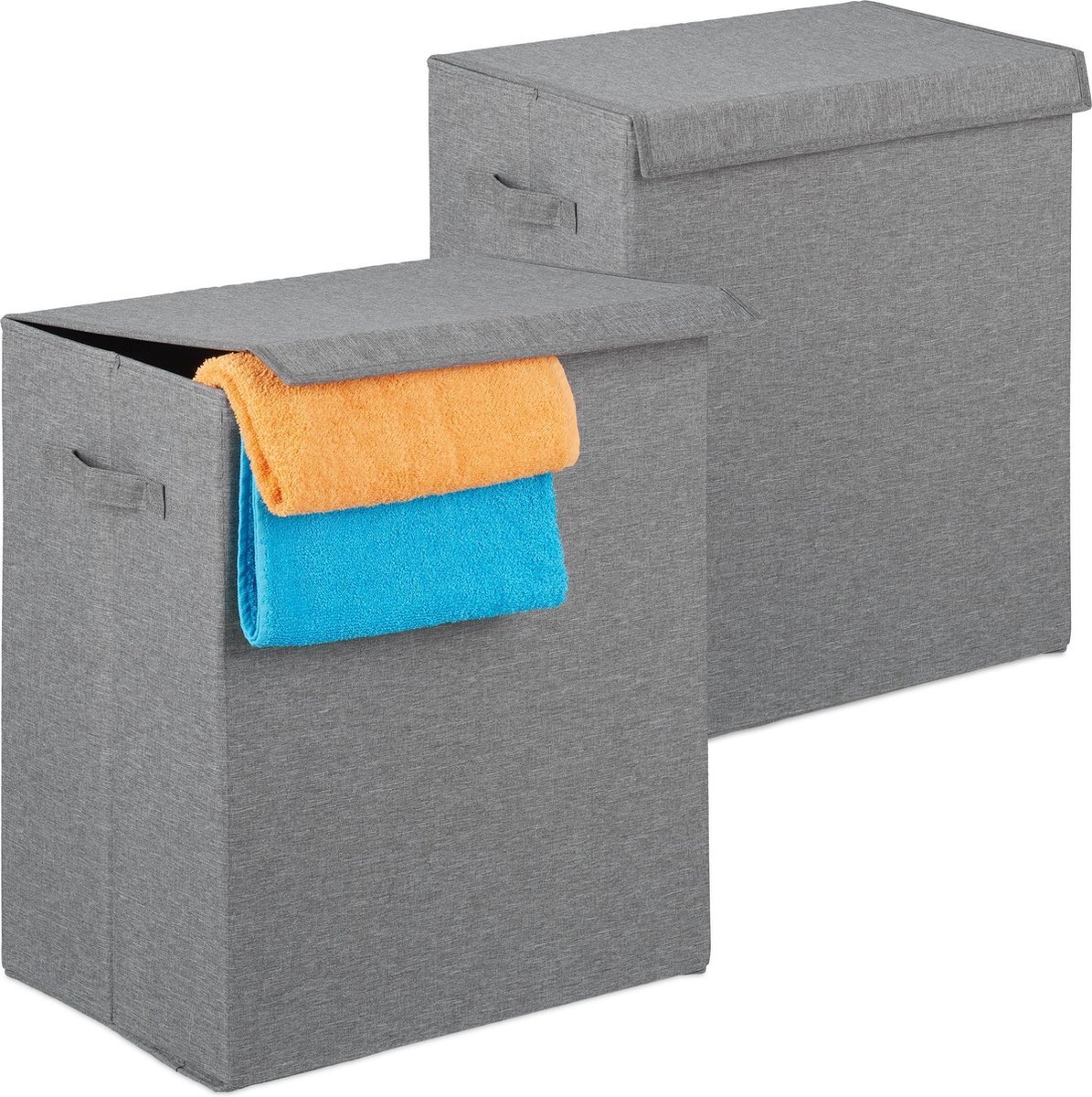 Relaxdays 2x opvouwbare wasmand - draagbaar - voor wasgoed - 61 liter - wasbox - deksel