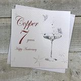 WHITE COTTON CARDS BD107C Coupe Glas Gelukkig Jubileum 'Koper' 7 Jaar Handgemaakte Anniversary Card, Wit