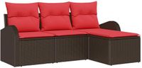 vidaXL Bankstel 4 zitplaatsen Bruin en Rood Polyrattan