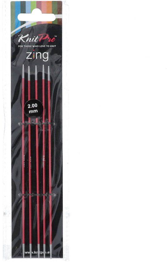 KnitPro Zing sokkennaalden - 15cm - 2.00 mm - Rood - Metaal