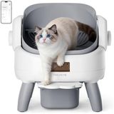 Thereye Zelfreinigende kattenbak met instapniveau, kattenbak, zelfreinigend, open met app-bediening, 11-voudige veiligheidssensor, veilige inklembescherming, geurverwijdering voor meerdere katten