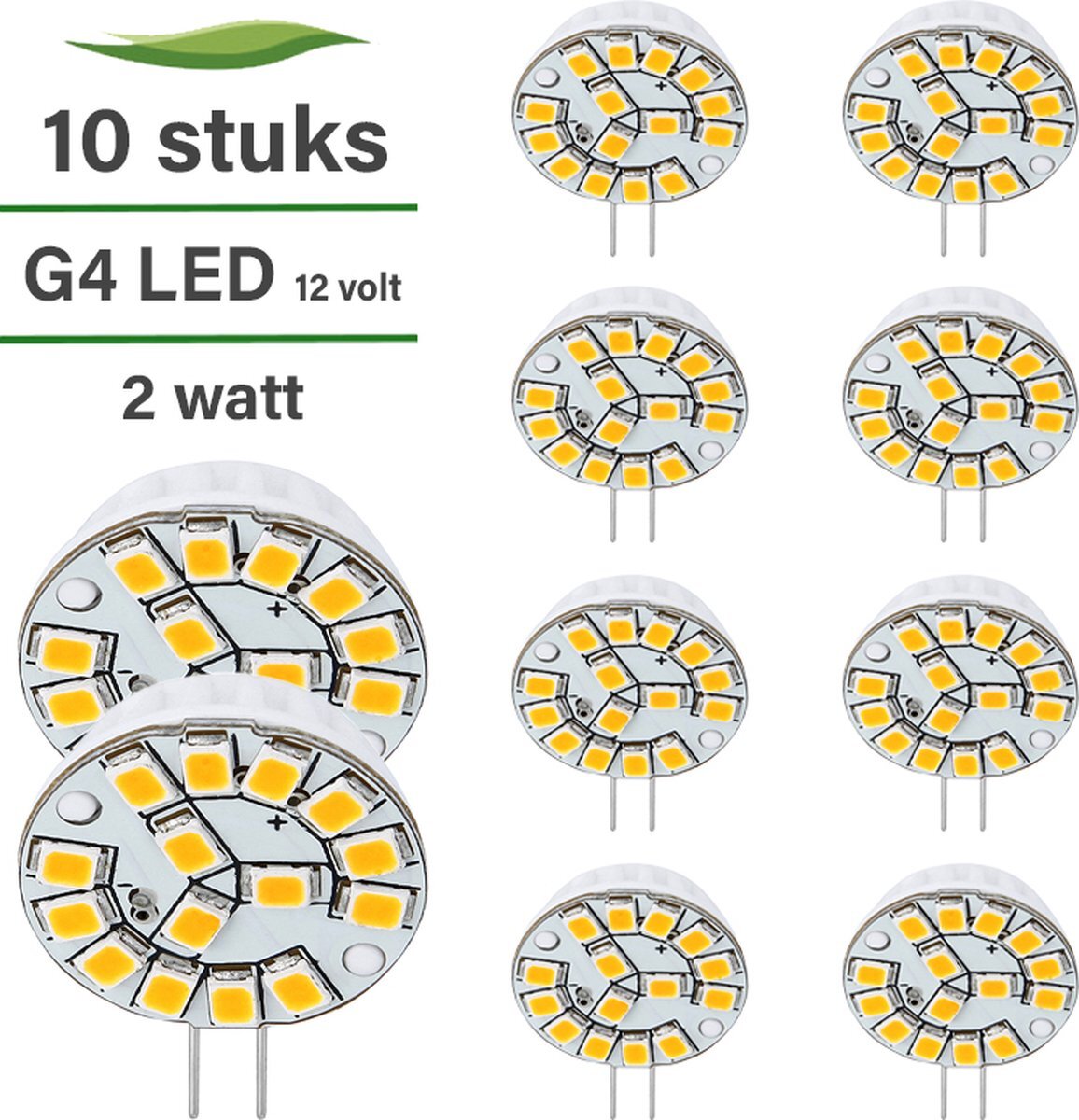 Lybardo G4 LED lamp / GU4 LED - 10-pack - 12 volt - 2 watt - 2700K warm wit - 180 lumen - Vervangt 20 watt halogeen diameter 24 mm x hoogte 9,5 mm