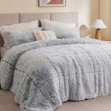 Intelligent Design Malea Shaggy beddengoed dekbedset, lang imitatiebont gezellig donsalternatief, modern ultrazacht warm en pluizig dekbed voor het hele seizoen, bijpassende sham, twin/twin XL, grijs