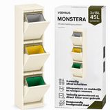VEEHAUS Poubelle de tri sélectif 45 Litres (3x15L), 3 compartiments avec abattant, Métal, Cuisine & Bureau, Blanc crème