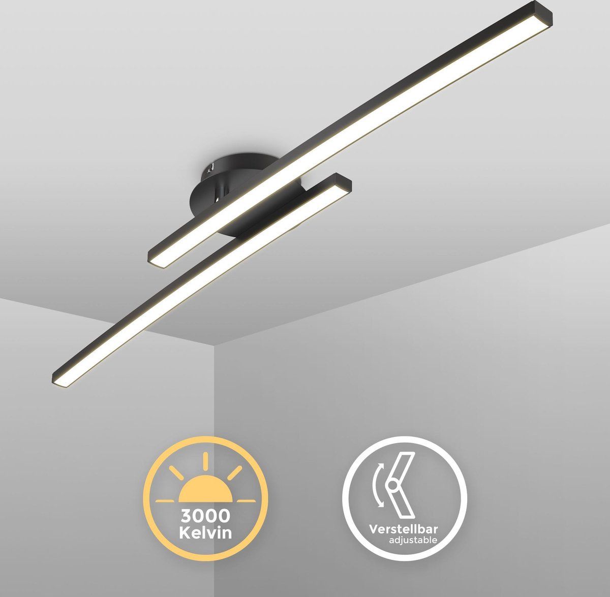 B.K.Licht - Zwarte LED Plafondlamp - draaibaar - 12W - 3.000K - 1.100Lm