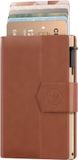 Pasjeshouder Prowallet Plus - Cognac - Pasjeshouder voor 8 pasjes, briefgeld en muntgeld - Uitschuifbaar - RFID Creditcardhouder - Kaarthouder Portemonnee, Premium Pashouder voor Mannen - Aluminium, Kunstleer - Incl. Luxe Cadeaubox