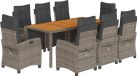 vidaXL Ensemble de jardin 9 pièces avec coussins, polyrotin, gris