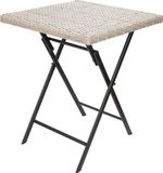 BRUBAKER Lugano Tuintafel, 58 x 58 cm, Balkontafel, Weerbestendig, Polyrotan en Metaal, Bijzettafel, Inklapbaar, Campingtafel, Vierkant, Klaptafel, Balkon, Terras, Bistrotafel, Grijs/Beige