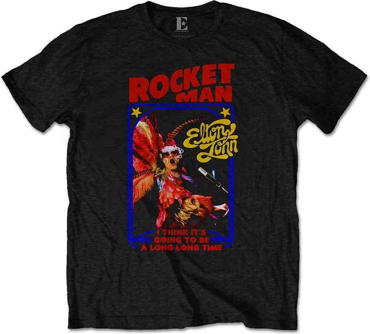 Rocks-Off Elton John Heren T-shirt - Rocketman Feather Suit Zwart - L