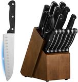 OEM Set keukenmessen met houten blok en slijpsteentje, robuuste messen van koolstofstaal, ergonomische ABS-handgrepen, inclusief slijpstaaf, ideaal voor thuisgebruik