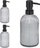 Merkloos Relaxdays glazen zeeppomp - set van 3 - 400 ml - transparant/zwart