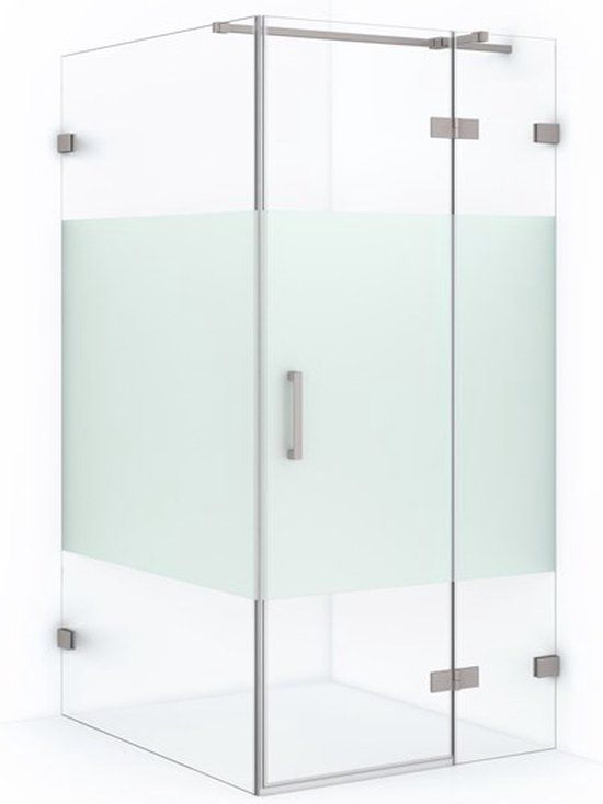 Maxaro Douchecabine Diamond 110x100cm 8mm Helder Veiligheidsglas met Matte Strook Geborsteld RVS