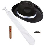 Widmann 68553 - Kostuum Die Wilden 20, 4-delig, hoed, stropdas, snor en sigaar, charleston, gangster, maffiabaas, accessoires, carnaval, verkleedpartij, themafeest