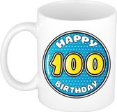 Bellatio Decorations Mok - 100 jaar - Blauw - 300 ml - Keramiek