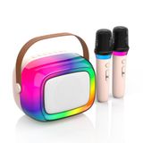 Karaokemachine met 2 draadloze microfoons, mini draagbare Bluetooth-luidspreker met kleurrijke verlichting voor kinderen en volwassenen, geschenken speelgoed voor meisjes en jongens 4, 5, 6, 7, 8, 9,