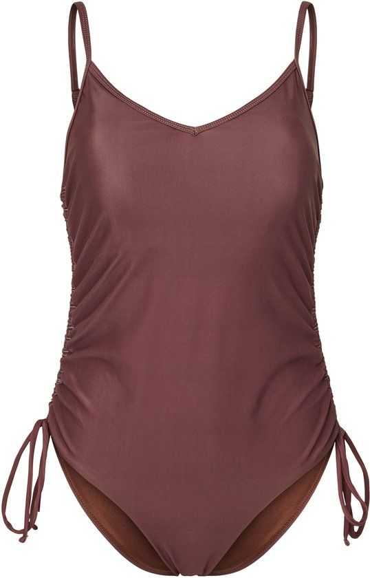 PIECES - PCBAOMI RUCHING SWIMSUIT BC - Meisjes - Badpakken - Deep Mahogany - Effen - Mouwloos - V-hals - Bandjes - Polyester/Elastaan - Lente/Zomer 2026