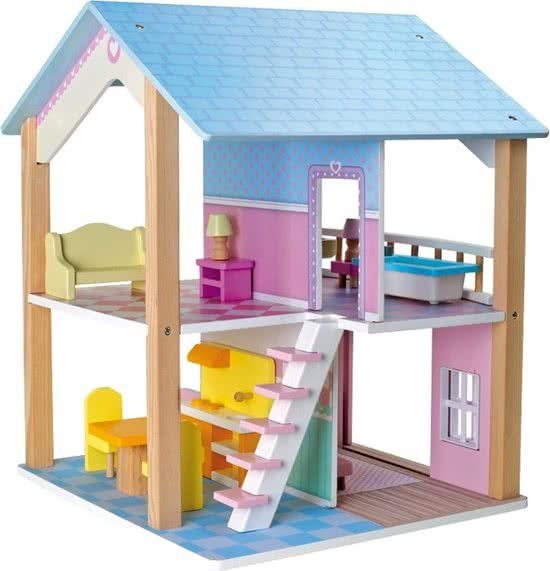 Holz Houten poppenhuis met Blauw dak