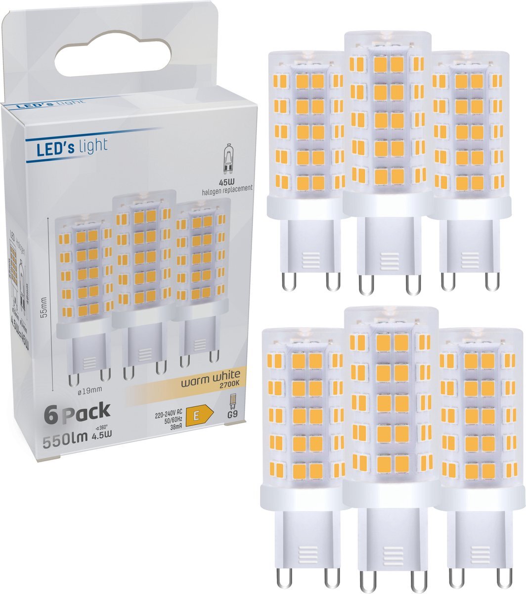 Proventa Prolong LED Steeklampen G9 Helder - Warm wit - 220-240V - 4.5W (45W) - 6 Mini Capsule lampen